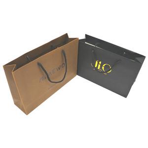 Custom Logo Personalized Art Paper Bag With Handle Big Size Luxury Design Handbags Black Coating VarnishGift Art Paper Bag