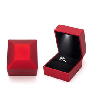 Led jewellery box black lacquer logo silk screen luxury led jewellery package custom ring boxes jewelry box with lights