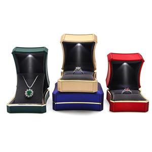 jewelry Box black lacquer hot stamping luxury led jewellery package custom light ring boxes LED jewelry package