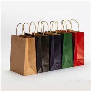 Elegant Hight Quality Disposable Personalized Black Paper Gift Shopping Lunch Party Gift Bags with Ribbon Handle