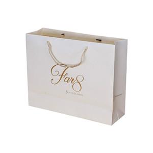 luxury custom logo gold stamping  printed white gift paper shopping bags with logos