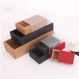 Black Delicate Cookie Candy Cake Drawer Display Gift Kraft Paper Packing Box with Transparent PVC window Cookie Box Packaging