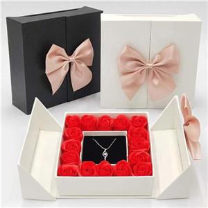 Custom Luxury Paper Gift Box Black Flower Real Rose Box with Jewelry Double Door With Drawer Flower Gifts Box