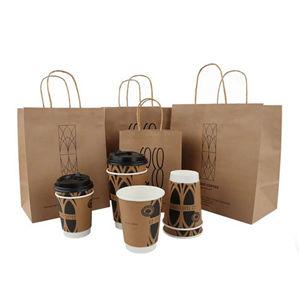 Takeaway Bakery Food Brown Kraft Paper Carrier Bags For Take Out Cafe with custom printed logo