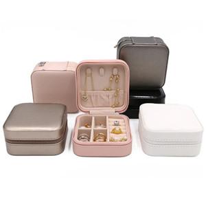 Customized Logo Luxury Pink PU Leather Zipper Closure Earring Ring Organizer Small Travel Jewelry Storage Box