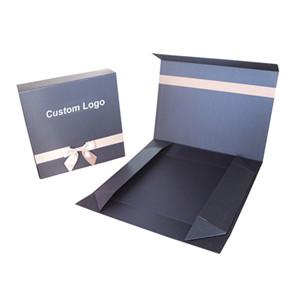 Professional Luxury Custom Logo Printed Recycled Cardboard Packaging Magnetic Closure Black Flat Foldable Paper Gift Boxes